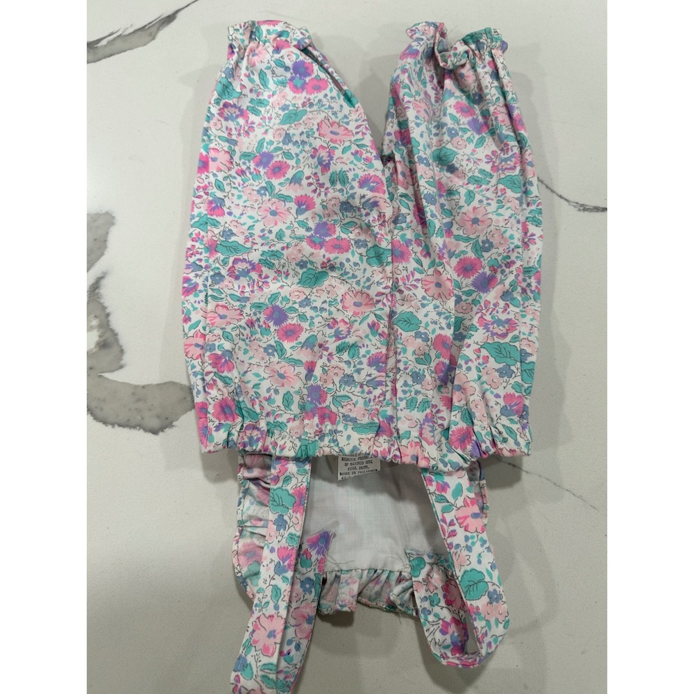 Vintage Newborn Floral Ruffle Overalls Pink Purple Teal Cottagecore Romper - Picture 4 of 5